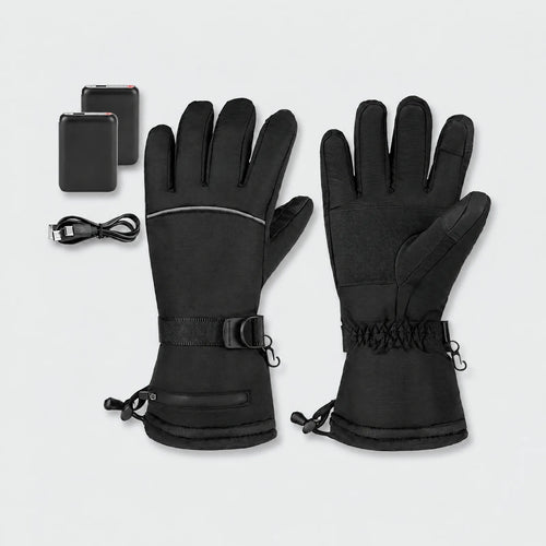 Alpenwarm beheizte Winterhandschuhe in Schwarz mit zwei Powerbanks und USB-Ladekabel