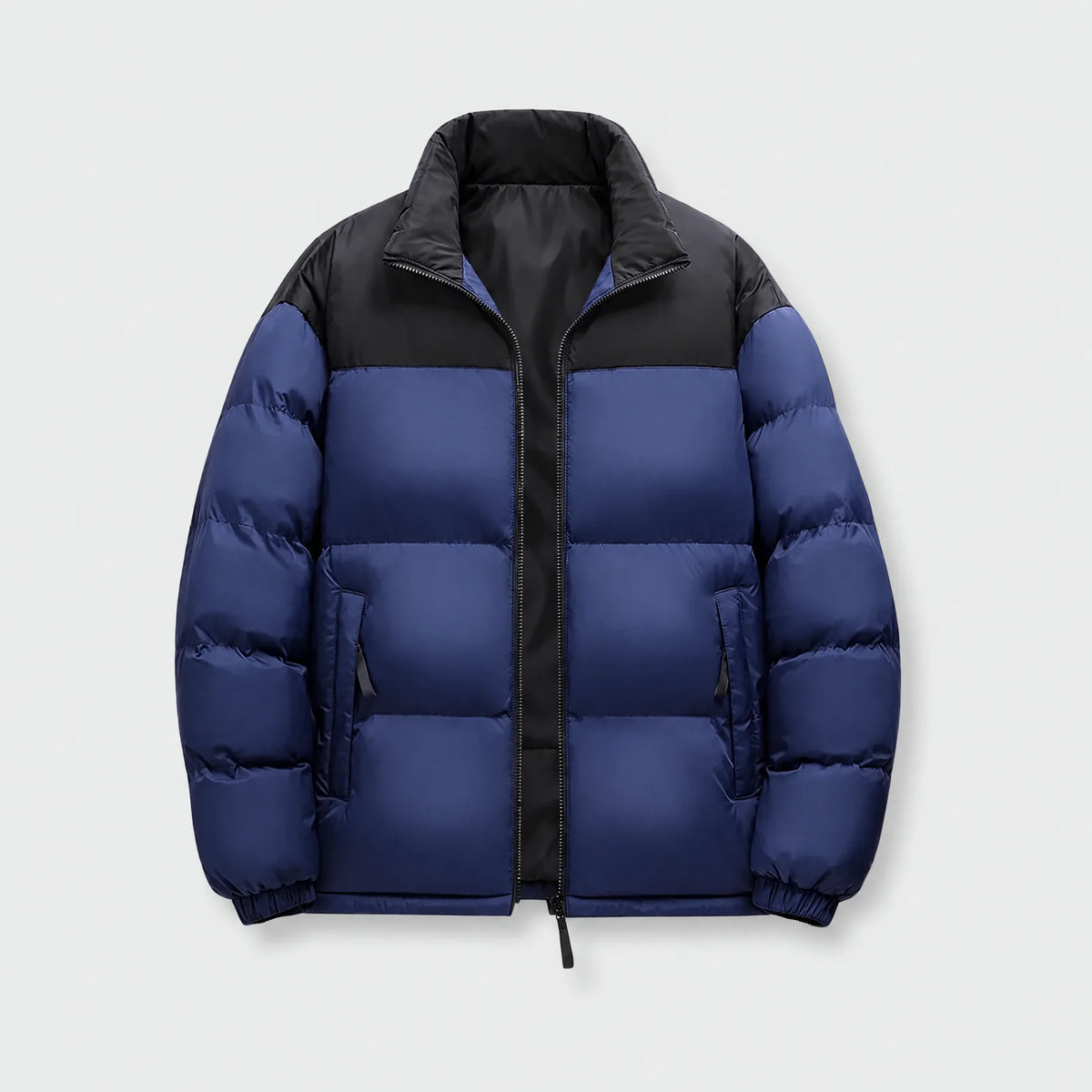 Alpenwarm beheizte Steppjacke in Marineblau mit schwarzer Schulterpartie