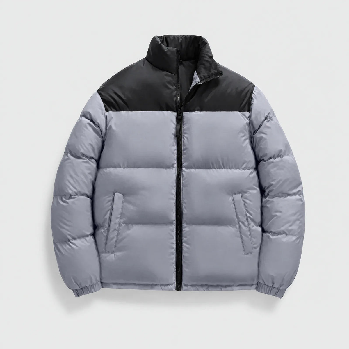 Alpenwarm beheizte Steppjacke in Grau mit schwarzer Schulterpartie