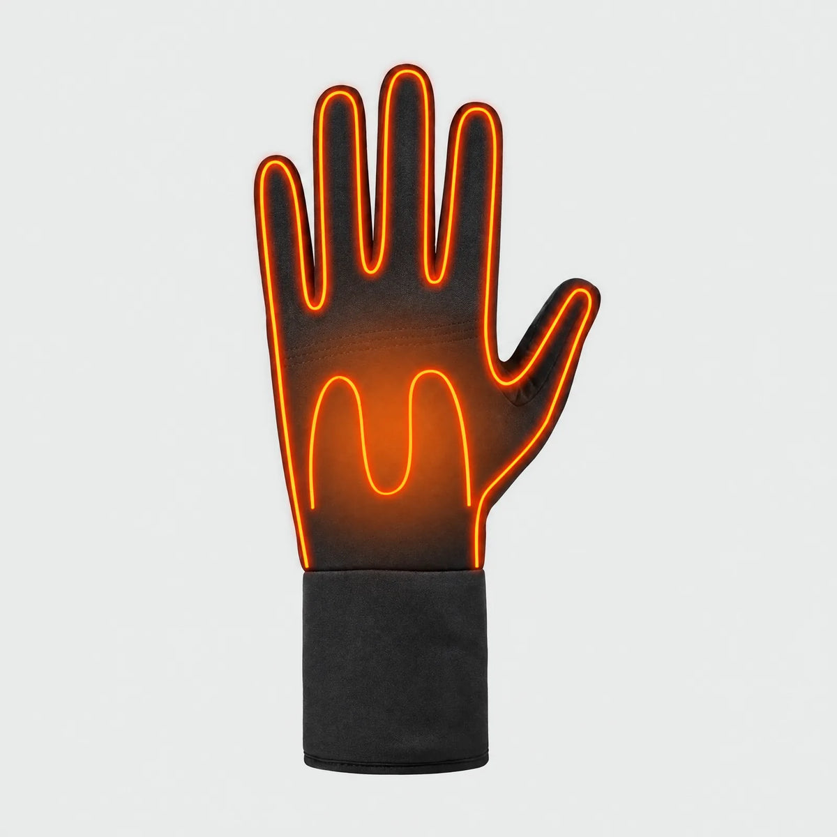Heizdrähte der dünnen beheizten Handschuhe über Handrücken und alle fünf Finger