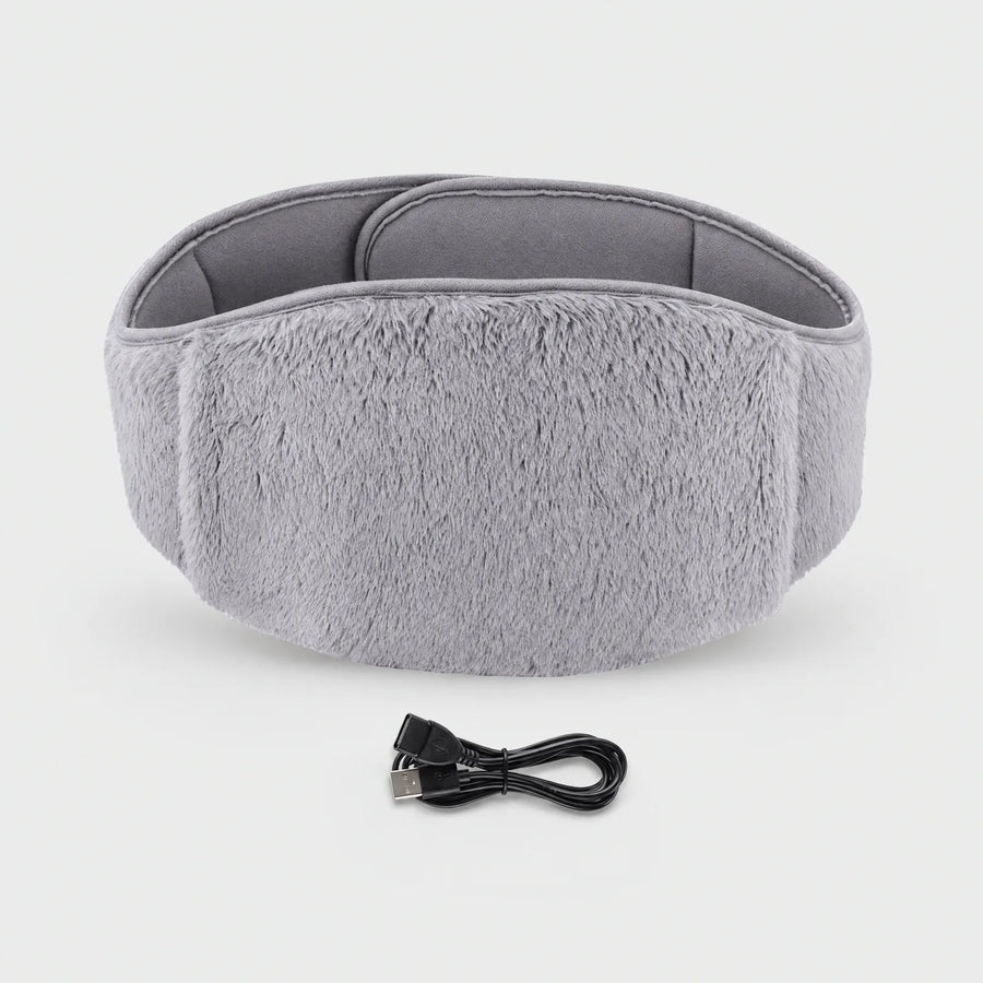 Alpenwarm beheizter Bauchgurt aus grauem Plüsch mit USB-Kabel