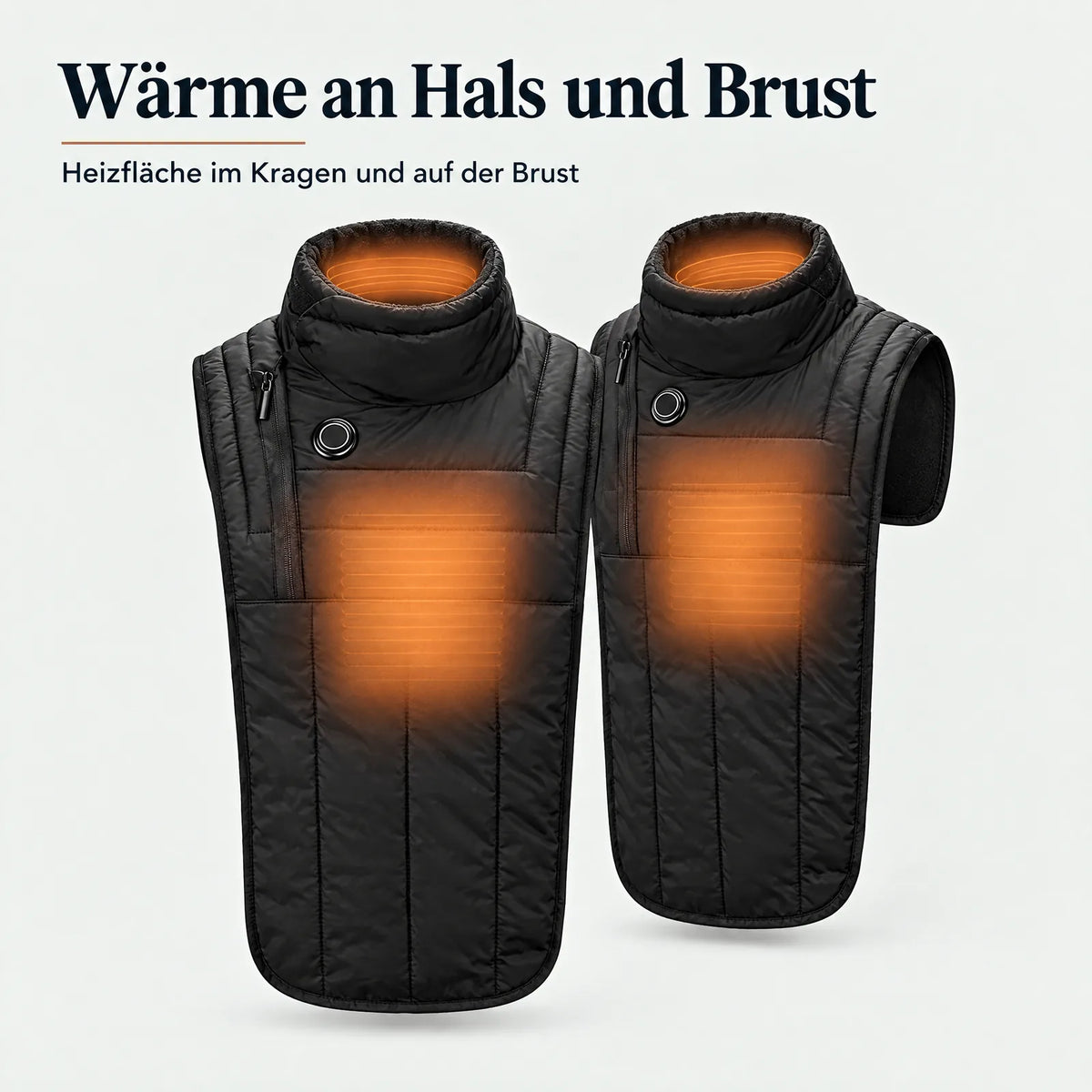 Heizflächen des Hals- und Brustwärmers im Kragen und auf der Brust