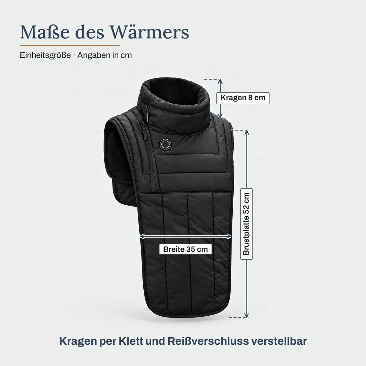 Maße des Wärmers – Beheizter Hals- und Brustwärmer